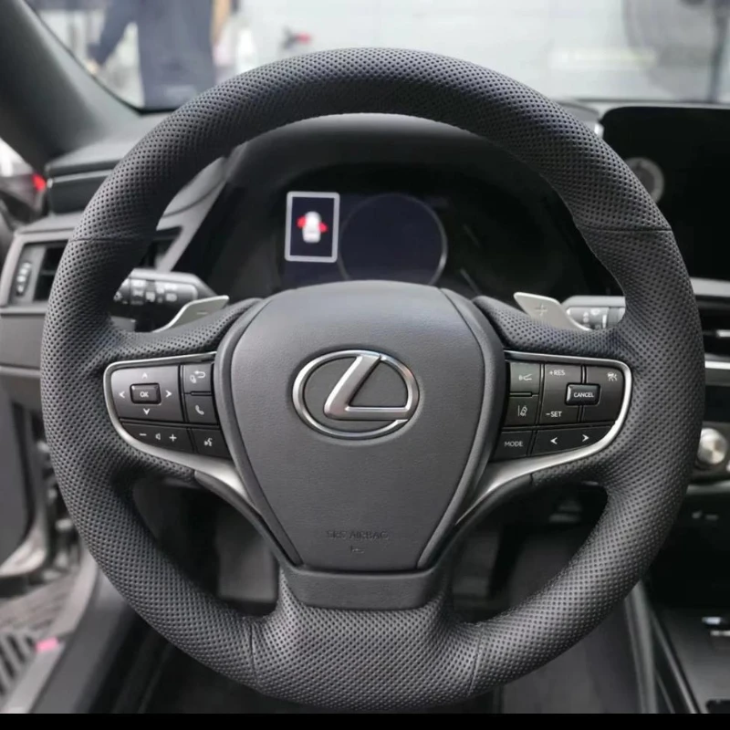 100% Fit For Lexus ES300h 2019-2021 ES350 2019-2021 Hand-stitched Black Genuine Leather Non-Slip Car Steering Wheel Cover