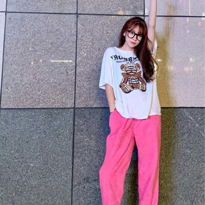 Moda Rosy Pantaloni Casual Donna Sottile Estate Lady All-match Vita Alta Streetwear Morbido Coreano Dritto Sportivo Minimalista Allentato