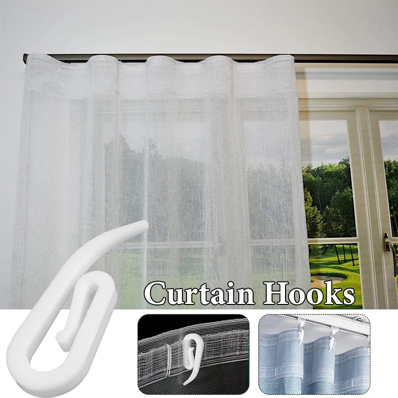 

100/200Pcs Plastic Curtain Gather Hooks for Pleat Lace Curtain Wave Fold Sheers Plastic Curtain Hooks and Curtain Loops