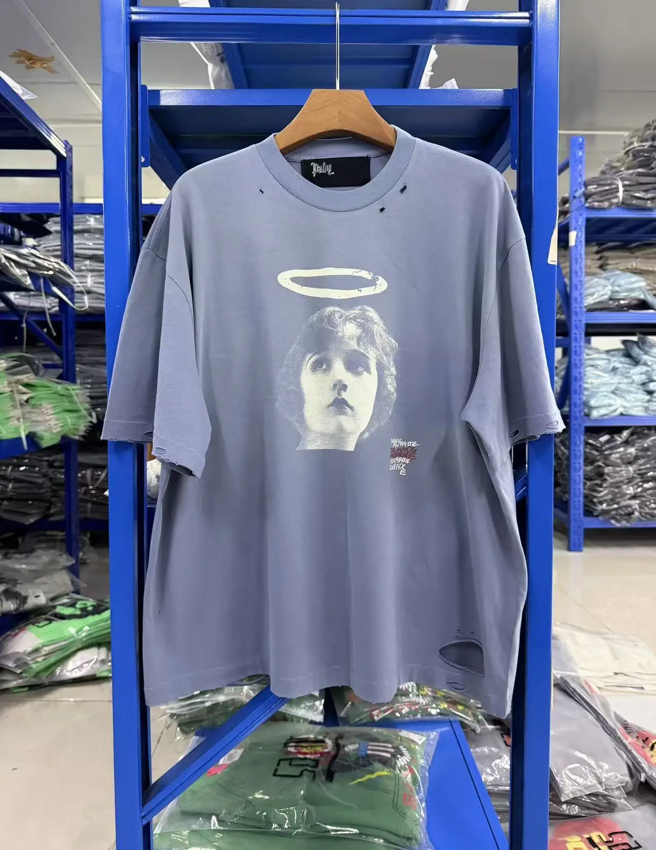 New Men paly Washed bLUE Ripped‌ holes T Shirts T-Shirt Hip Hop Skateboard Street Cotton T-Shirts Tee Top US size A175