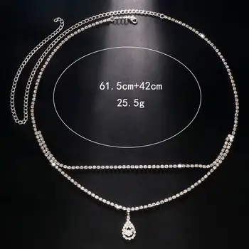Luxury Rhinestone Double Chain Water Drop Waist Chains Body Jewelry for Women Crystal Body Belly Chain Body Decoration Accessory 2