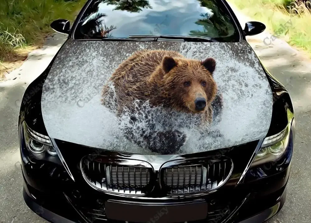 

Animal brown bear car Hood Vinyl Stickers Wrap Vinyl Film Engine Cover Decals Sticker on Car Auto Accessories