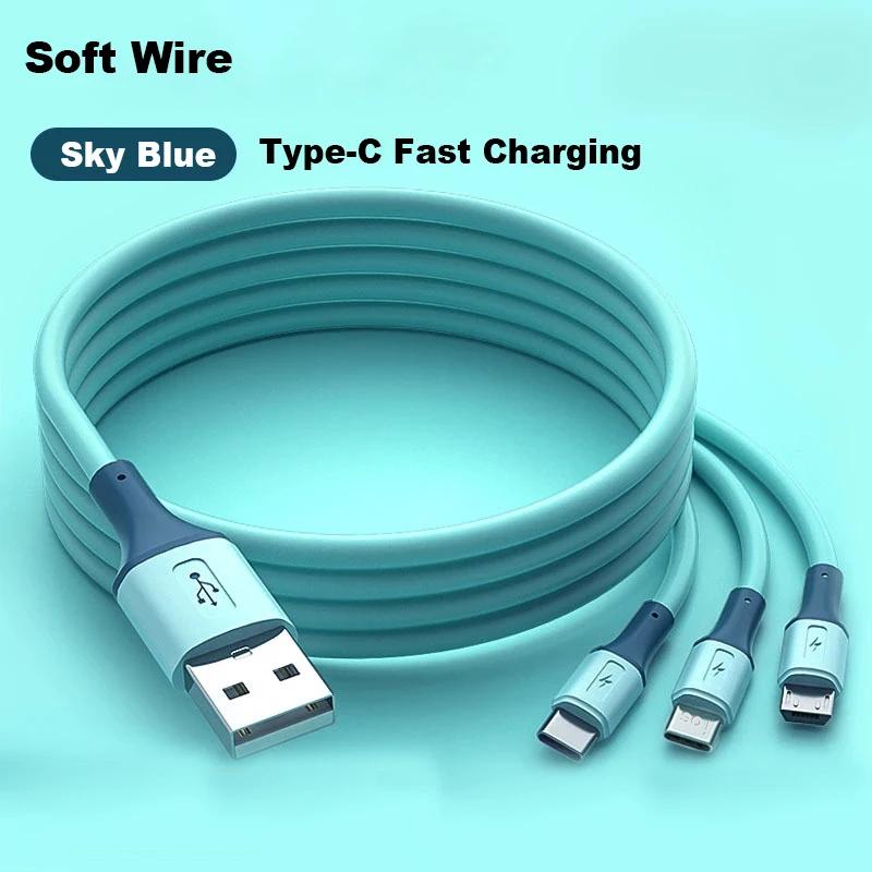 Type-C Android 3in1 Liquid data cable suitable for Apple Xiaomi Samsung Fast Charging Multi Color Lightweight USB C Cable