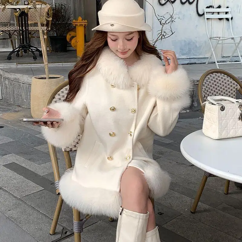 معطف صوفي سميك متوسط إلى طويل للترفيه اليومي مع قطن 2025 شتاء نموذج جديد طازج حلو لطيف أطقم سراويل كاملة الأرقام #3