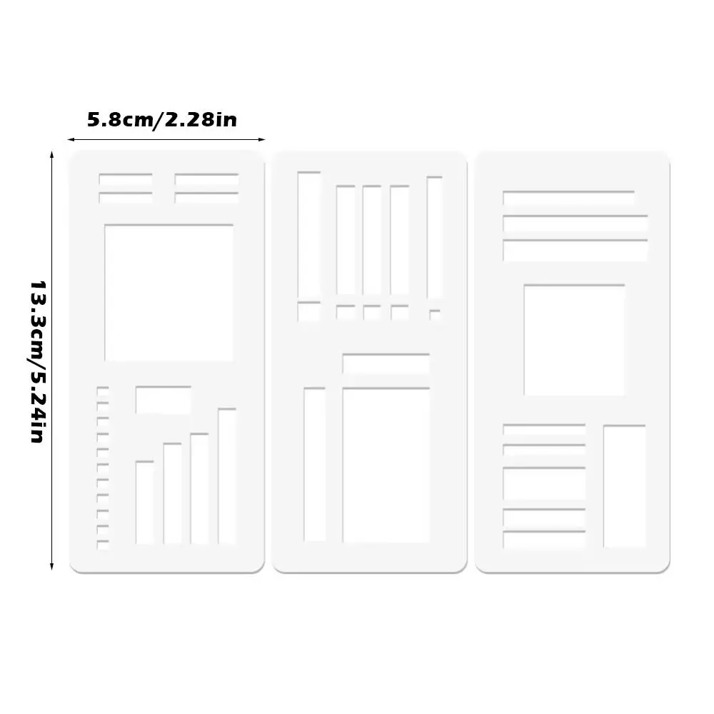 3pcs Durable Dot Grid Design Handmade Flexible Record Template DIY Scrapbook Journal Rectangle Stencil Ruler Set Stencil Ruler