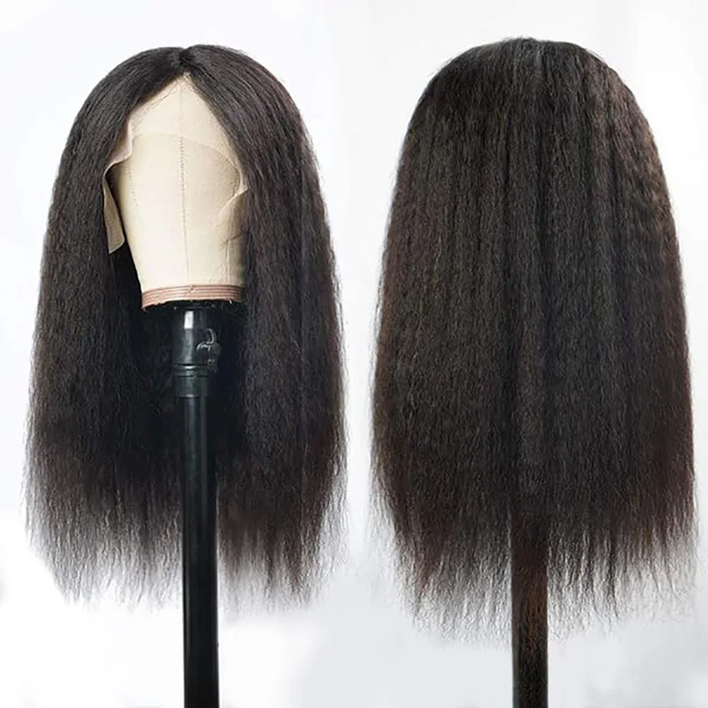 Kinky Straight Human Hair Wig 13x4 Lace Front Wig Transparent Pre Plucked Brazilian Lace Frontal Human Hair Wig For Woman