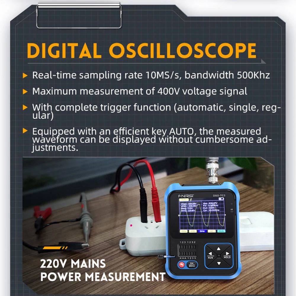 FNIRSI DSO-TC3 cyfrowy oscyloskopowy tester tranzystorów funkcja Generator sygnału 3 w 1 wielofunkcyjny tester komponentów elektronicznych