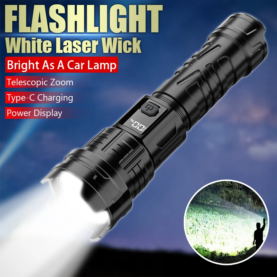 

High Brightness LED Portable Flashlight 1000mAh High-power Zoom Torch Type-c Rechargeable Outdoor Waterproof Emergency Lighting