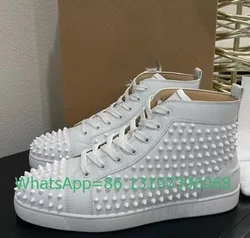 Men spike toe white PU ankle causal sneakers lace-up new arrive black runway dress sports daily spiked toe running shoes size 47