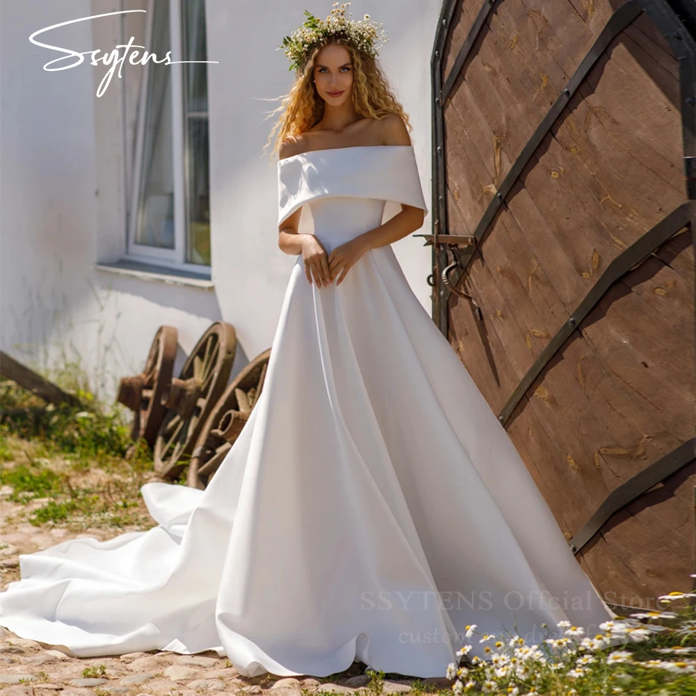 SSYTENS Modern Satin A-line Bride Dress Off Shoulder Long Train Wedding Dresses For Women Ceremony Sexy Civil Bridal Gowns 2025