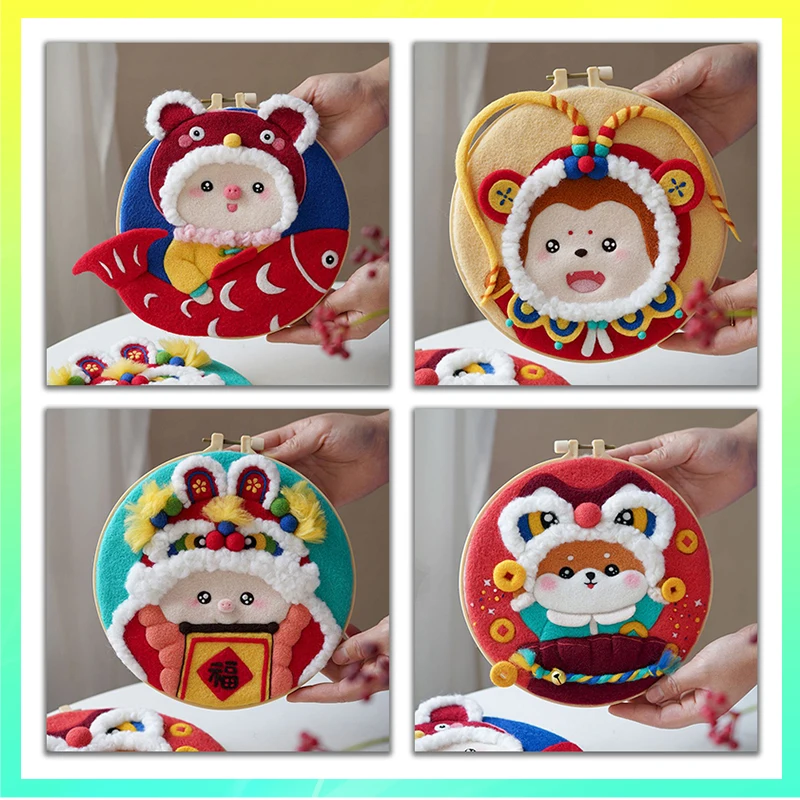 

Cartoon Diy Wool Painting Abstract Felt Embroidery Kit Animal Diy Needle Felting Kit Home Decor Gift Embroidery Suppli