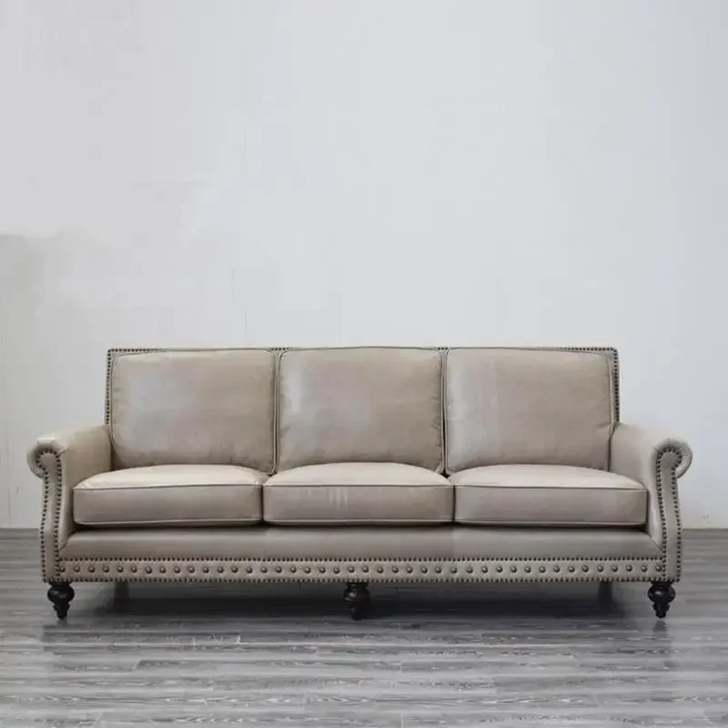 

American leather sofa small apartment living room retro single double triple oil wax leather