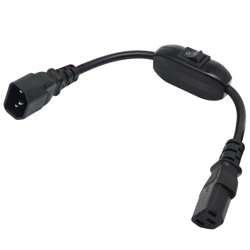 Kabel Daya Ekstensi C14-C13 30CM IEC 320 C13 Betina Ke C14 Jantan dengan Sakelar On/Off Kabel Adaptor Daya AC Komputer PC