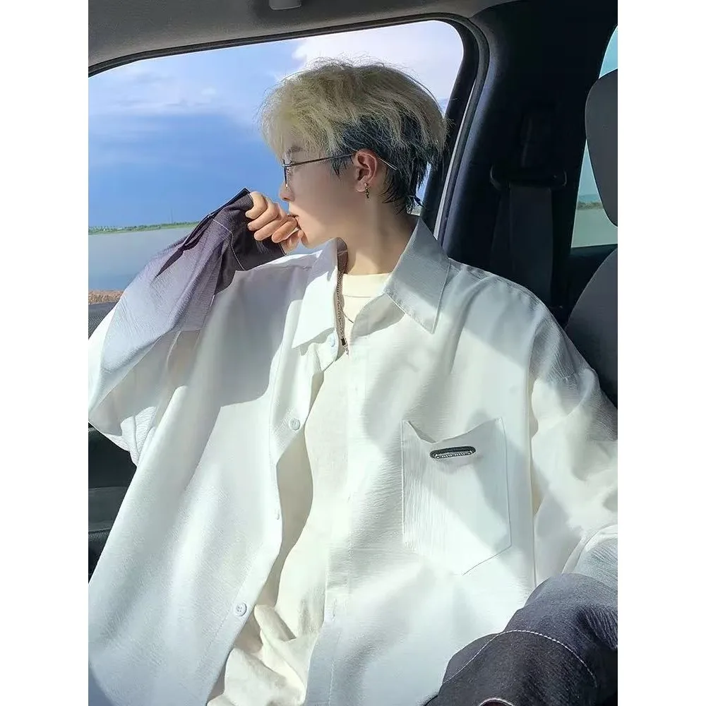 Męska koszula o luźnym kroju, długa, tie-dye, adient irt, plus size, modna, oversize, casualowa, uniwersalna, z włókna poliestrowego, zapewniająca uczucie chłodu.