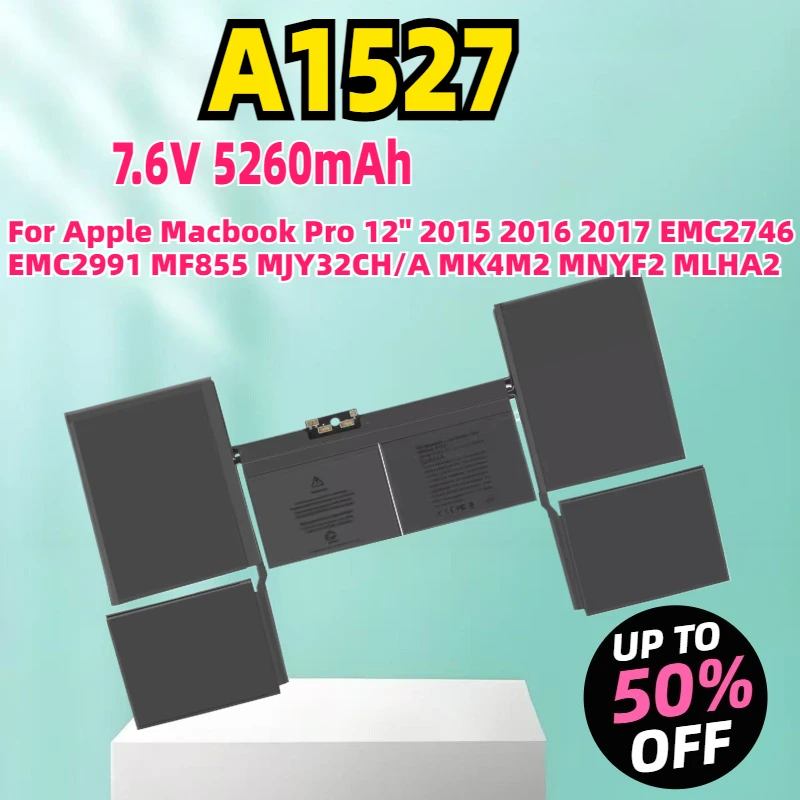 

New A1527 A1534 A1705 Laptop Battery for Apple Macbook Pro 12" 2015 2016 2017 EMC2746 EMC2991 MF855 MJY32CH/A MK4M2 MNYF2 MLHA2