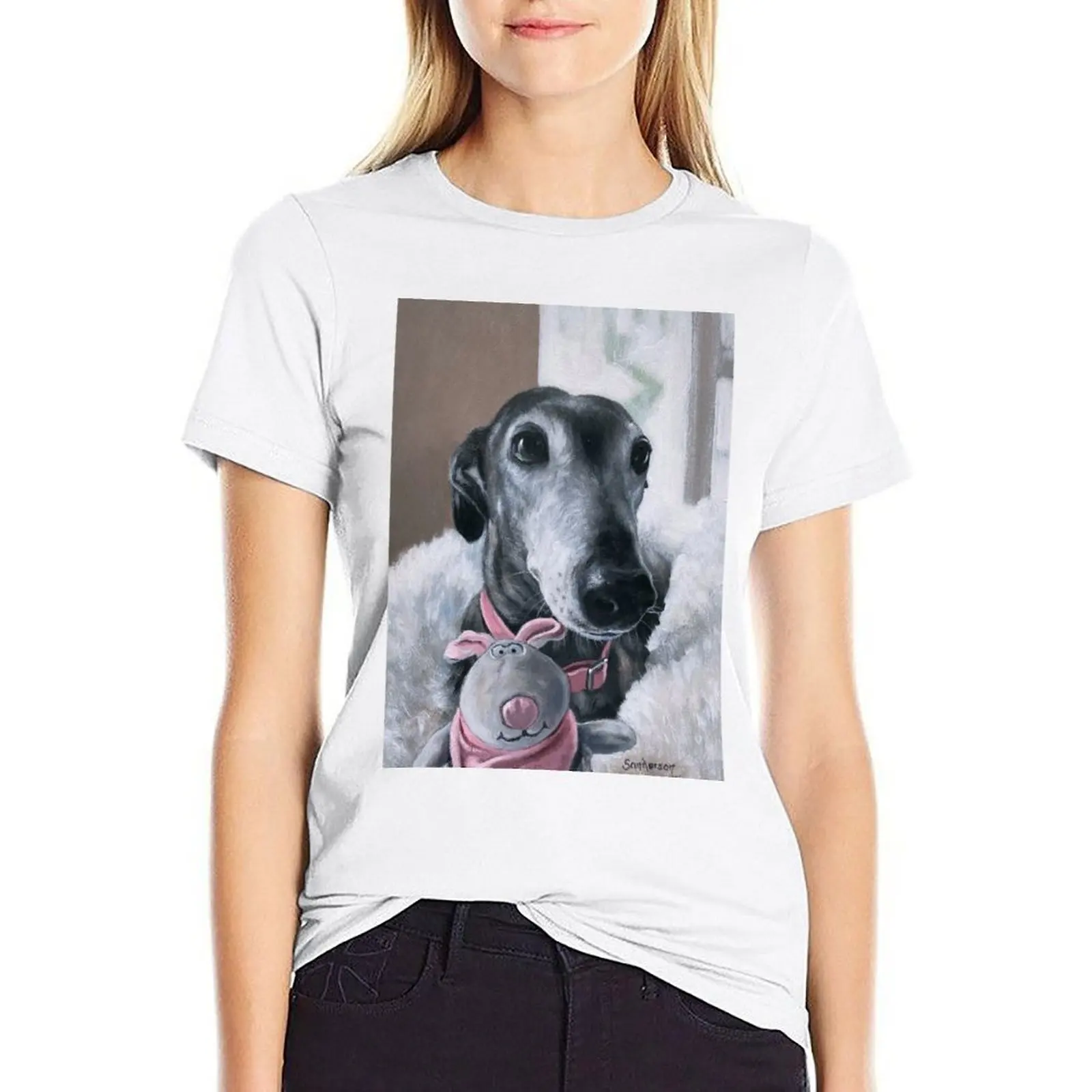 

Portrait of a Greyhound.. T-shirt female lady clothes black t-shirts for Women