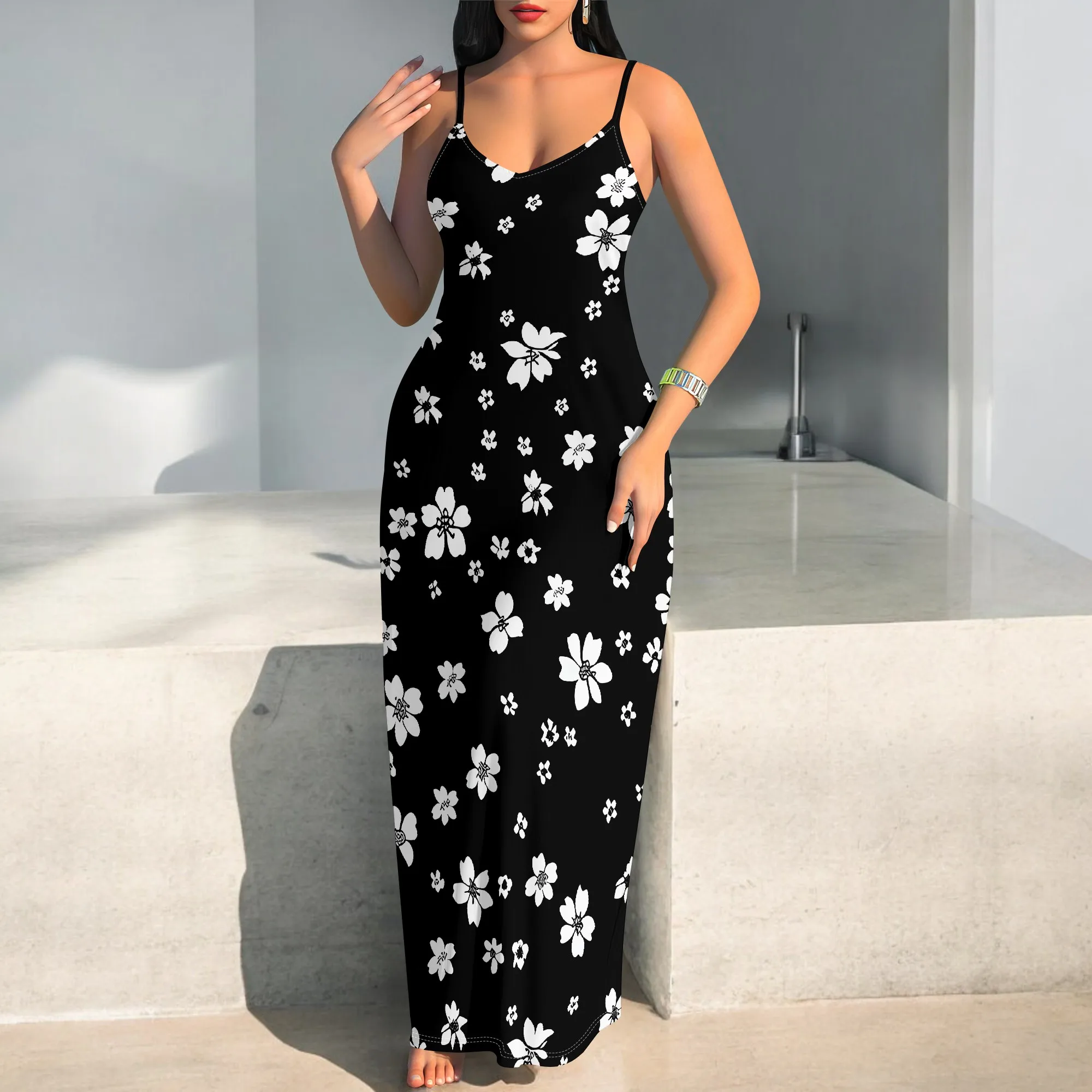 Women's 2025 spring and summer sleeveless knee length dress with hollowed out pullover, butterfly print beach casual dress