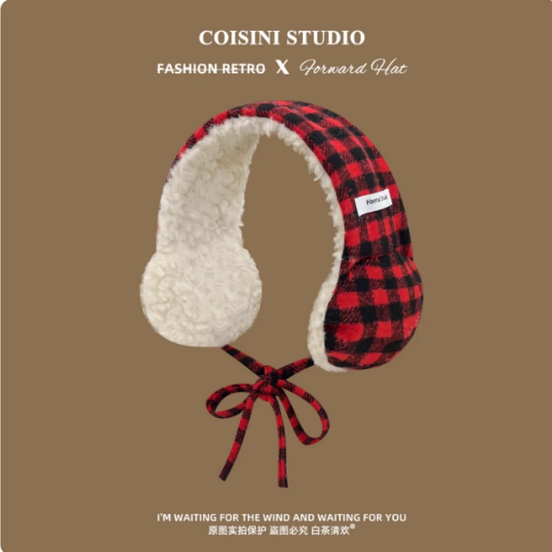 الكورية اللون منقوشة أفخم غطاء للأذنين المرأة الشتاء موضة الفن الأدبي سميكة الدراجات حماية الأذن الدانتيل متابعة عقال