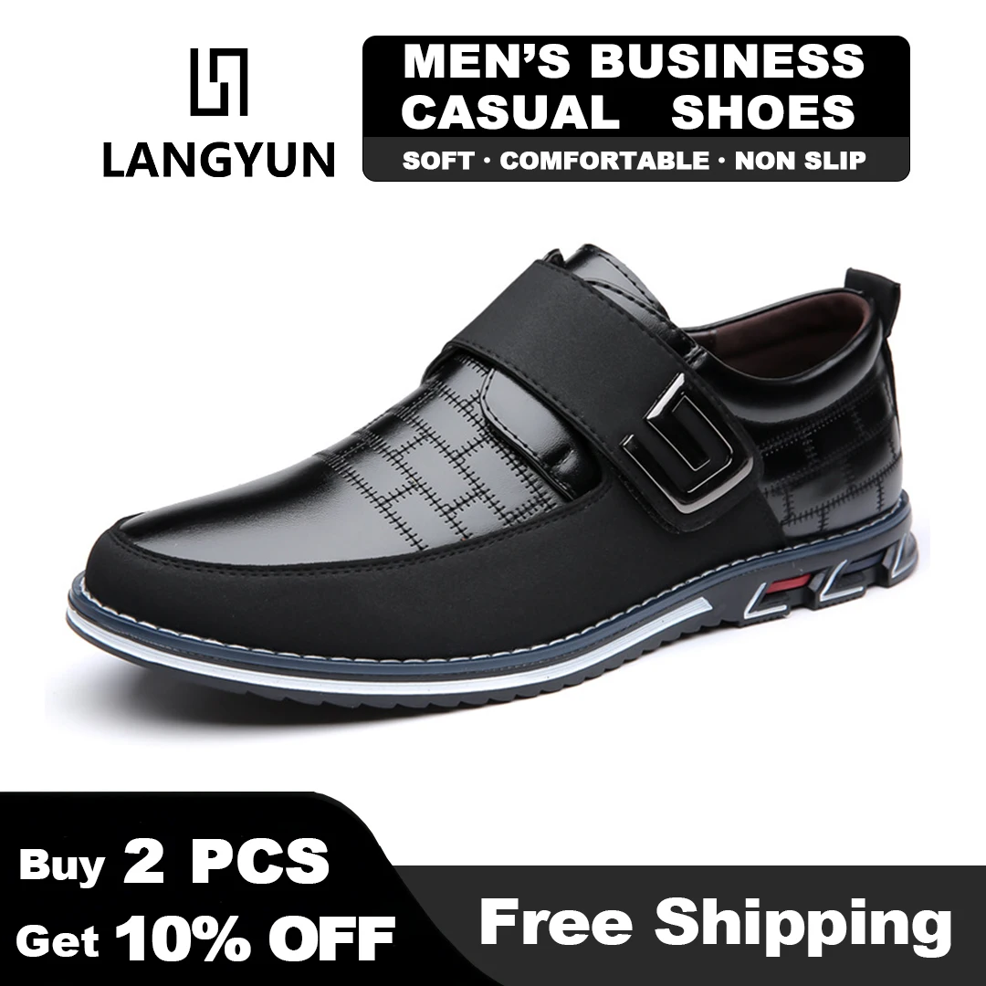 

LANGYUN Men's Business Casual Dress Shoes | Comfortable Premium PU Leather Oxfords for Work & Weekend Outings