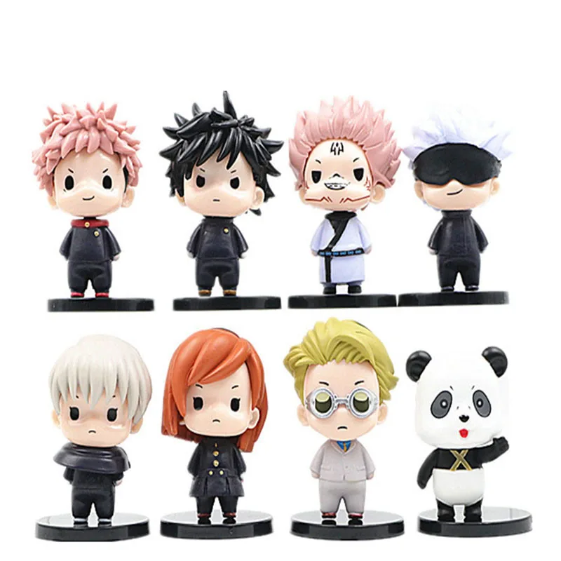 8pcs/set Jujutsu Kaisen Anime Figure Itadori Yuji Ryomen Sukuna Satoru Gojo GK Model Car Decorations Desktop Ornament Gift Toys