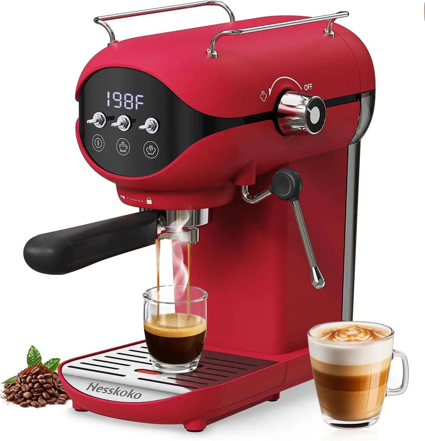 

Espresso Machine with Steam Milk Frother Semi Automatic 20 Bar Compact Red with Toggle Switch for home Cafetera Espresso