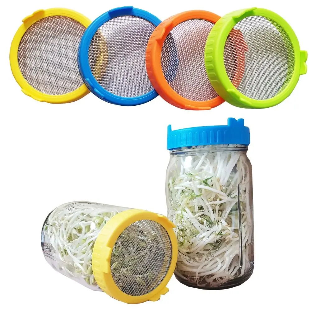 Plastic Sprouting Lid with Stainless Steel Screen Mesh Cover Cap for 86mm Wide Mouth Mason Sprout Jars Germination Strainer Spro