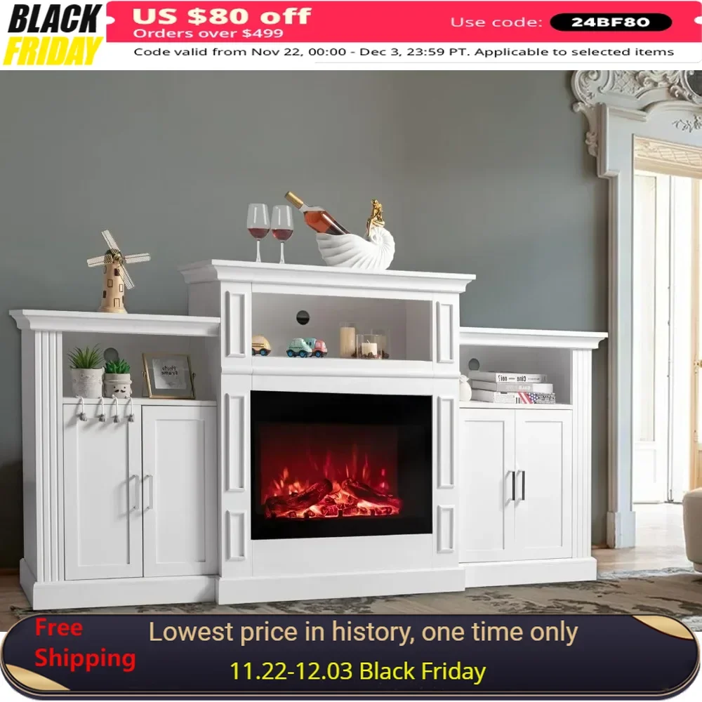 Fireplace TV Stand  with Mantel & Storage TVs Console with Shelves for TVs Up To 85'' Electric Fireplace TV Stand