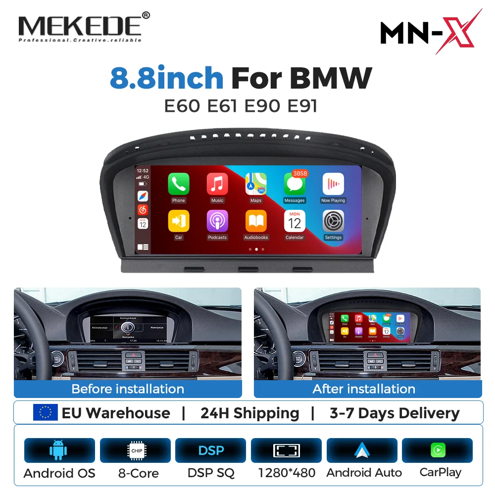 Nuovo 2026 Autoradio con Navigazione GPS, CarPlay Wireless e Android Auto per BMW Serie 5 E60 E61 E63 E64, Serie 3 E90 E91 E92 E93 CCC CIC, 4G WIFI DSP BT, Lettore Multimediale Video 4K