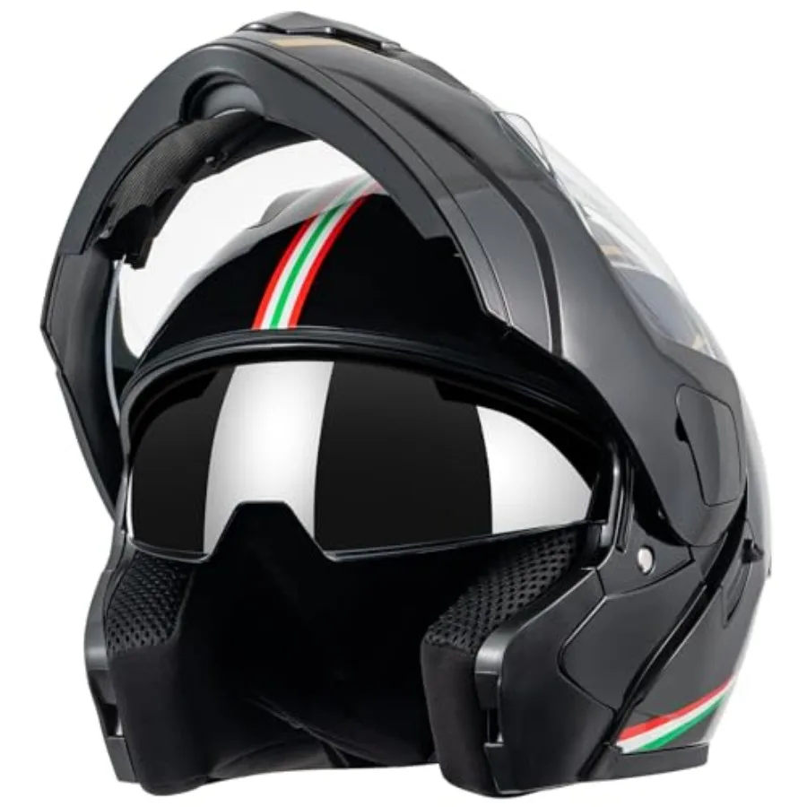 

Street bike ATV use: ABS shell, black modular flip-up helmet with dual visor, DOT approved, lightweight ventilated for adult me
