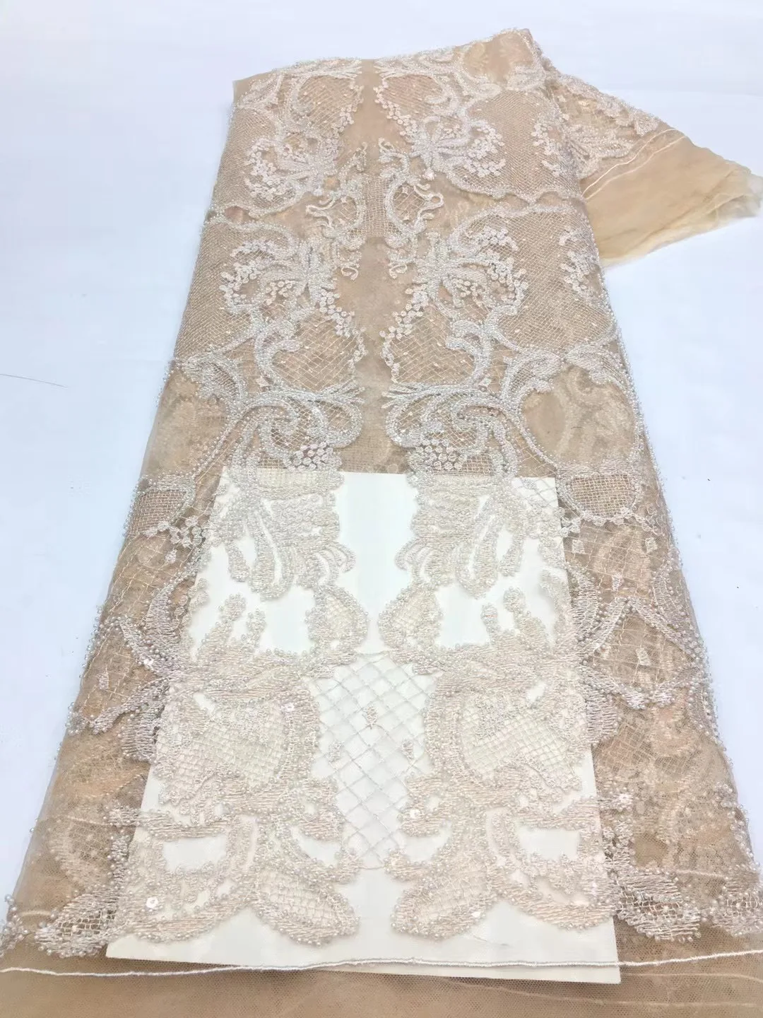 

Nigerian Lace Fabric Sequins Embroidery African Lace Bridal High Quality Beads French Tulle Lace Fabric Wedding VXX5657