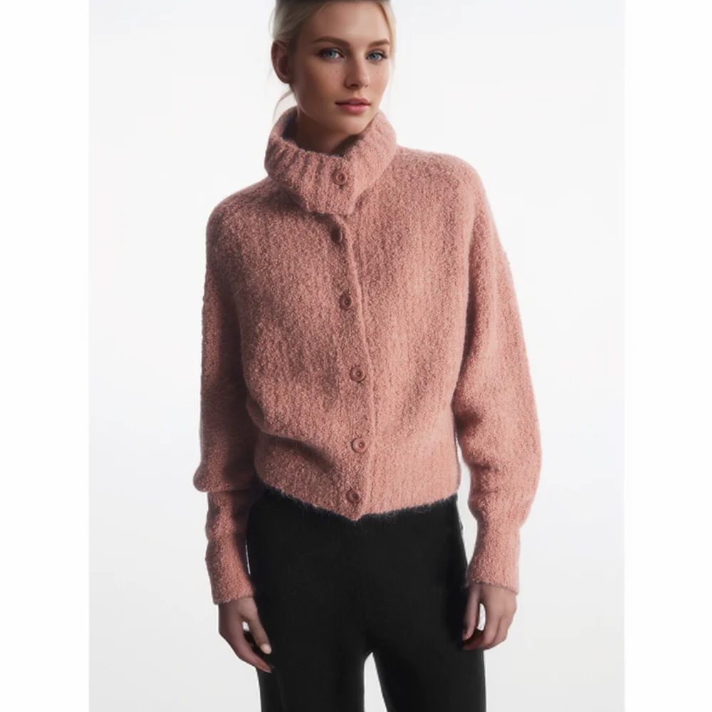 Cos Lris2024 autunno nuova versione casual da donna risvolto cerchio misto lana cardigan lavorato a maglia maglione a maniche lunghe