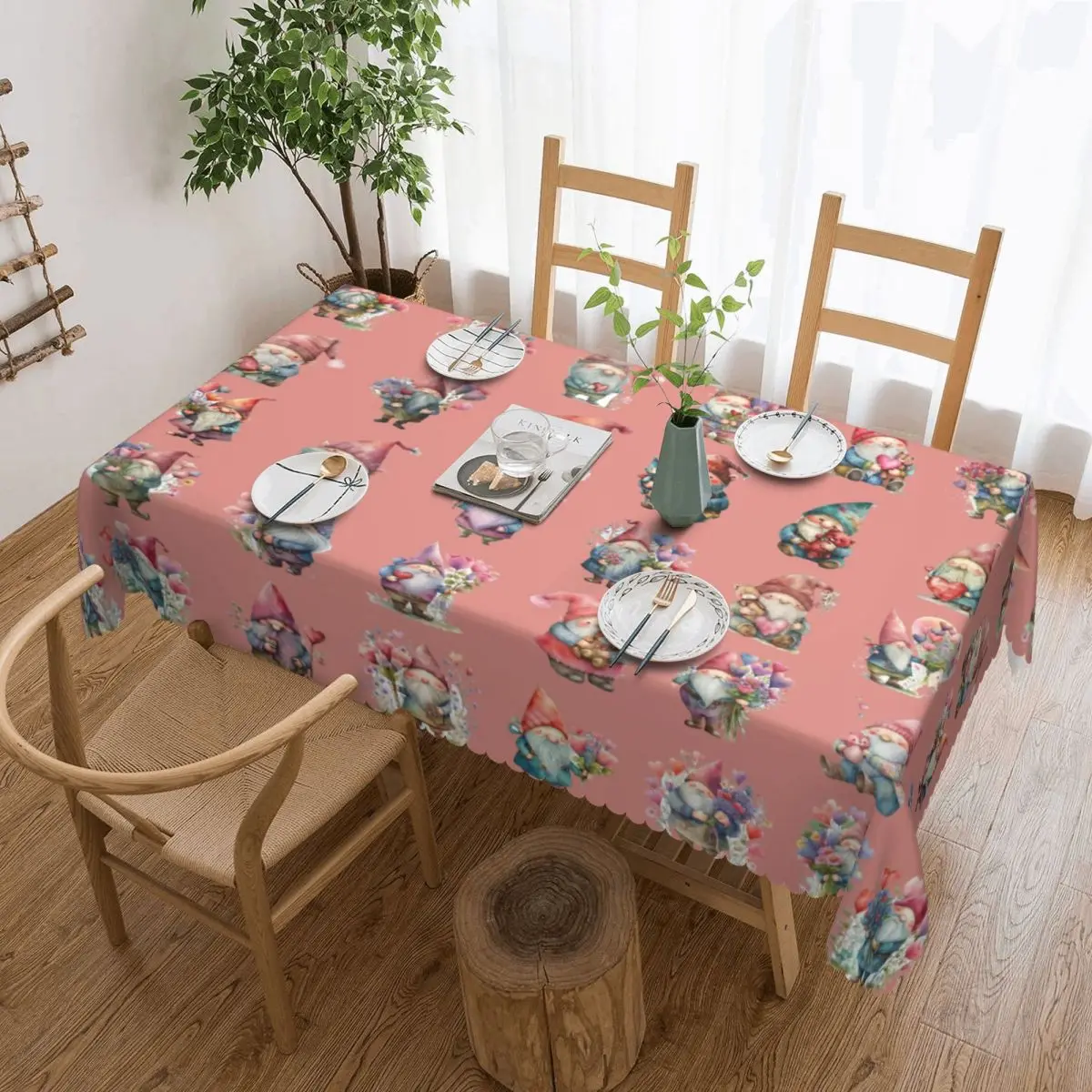 Customized Rectangular Oilproof Scandinavian Santa Gnomes Table Cover Table Cloth Tablecloth for Dining