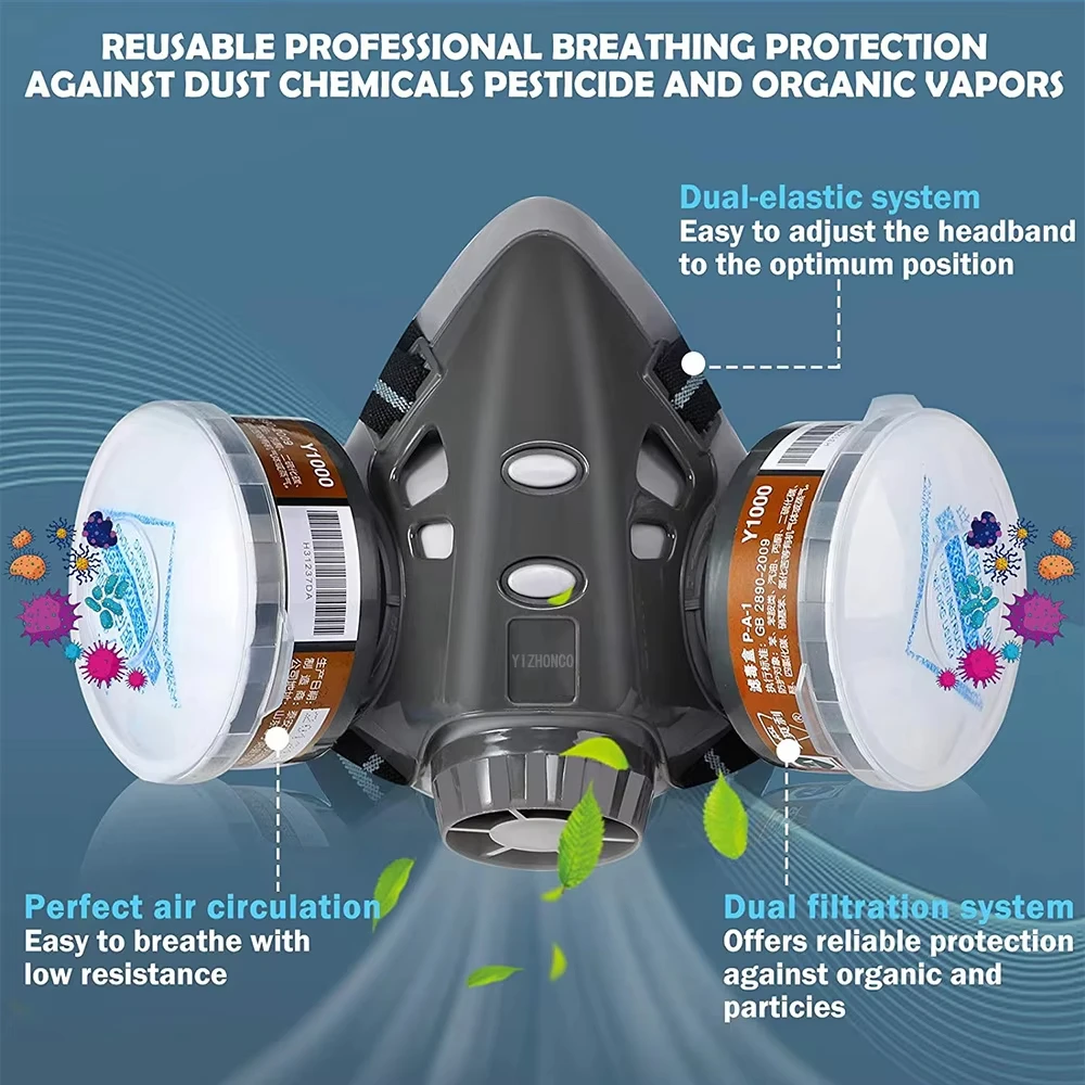Face Gas Dust Mask Chemical Respirator silicone Dual Filters Work Safety Masks Spray Paint Dust Mask With Filter Respirator