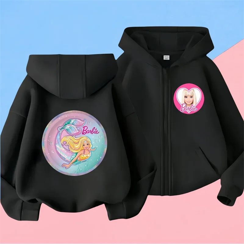 Kawaii Barbie Children long Sleeves Anime Cartoon Girls Boys zipper hoodie Soft All-Match Y2K Kids Clothes Streetwear