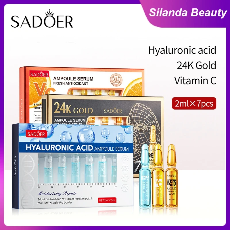 

Silanda Beauty 24K Gold Vitamin C Hyaluronic Acid Ampoule Serum 2mlx7pcs Anti Wrinkle Essence Firming Moisturizing Facial Serum