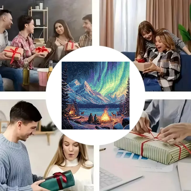 Aurora Snow Scene Wooden Jigsaw Puzzle, Party Leisure and Stress Relief Game