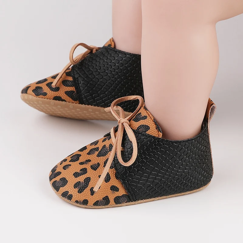 Spring Autumn Baby Shoes Retro Leopard Print First Walkers Newborn Soft Bottom Non-Slip Leather Shoes Toddler Casual Shoes