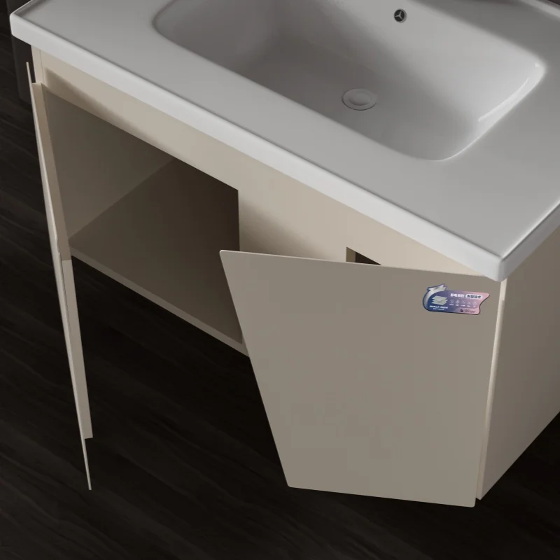 Direct Factory Modern Chinese Ceramic Wash Basin Sink Wall-Mounted Vanity Cabinet Lighted Mirror 80cm Bathroom Vanities
