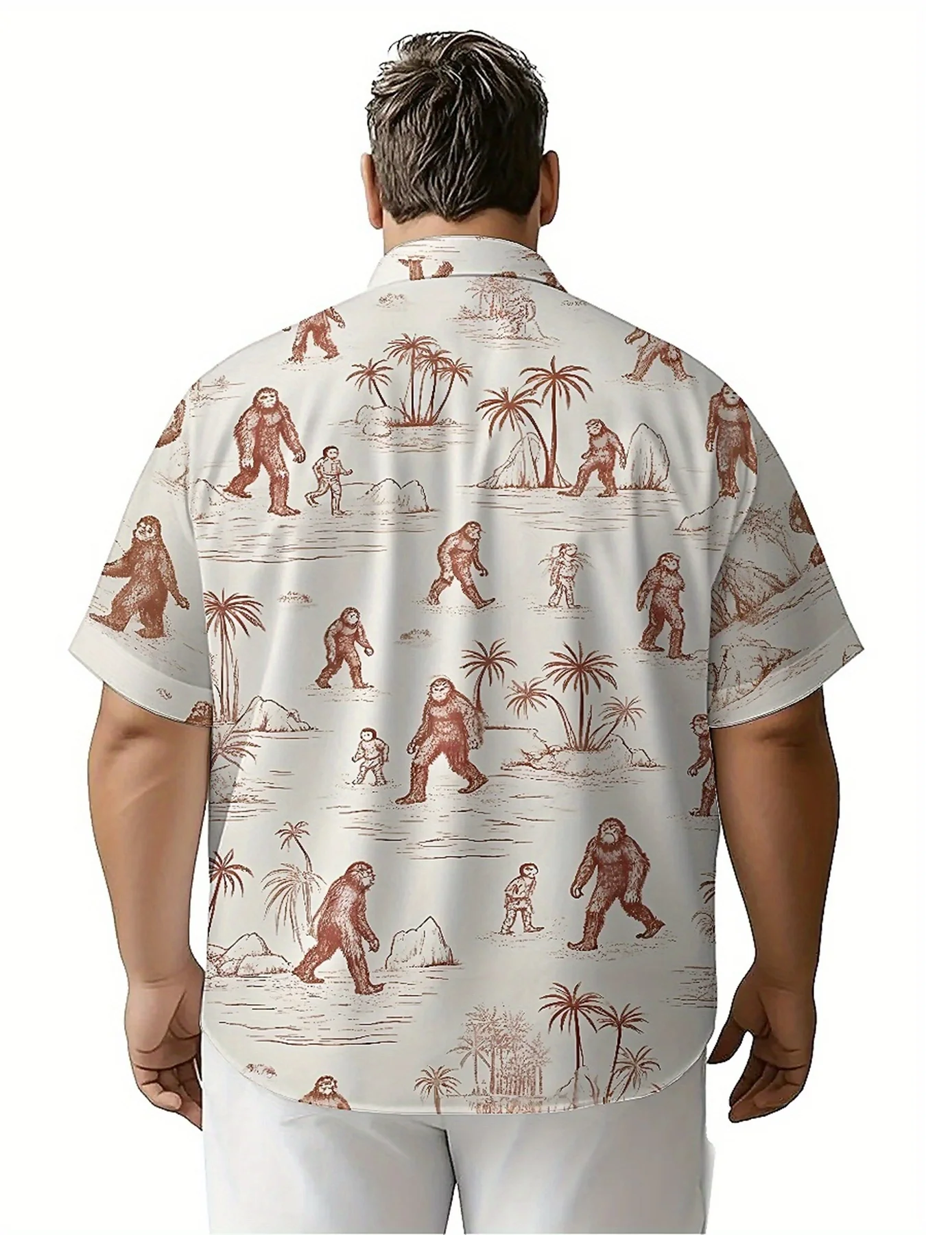 Men's Plus Size Hawaiian Shirts Sasquatch Travels Through Time and Space pattern,summer Weekend Getaways ,tropical Vacations