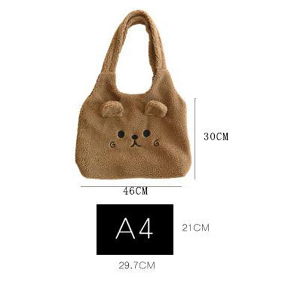 New Winter Soft Plush Tote Bag Women Cartoon Embroidery Imitation Lamb Hair Shoulder Bag For Women 2020 Shopper Bag