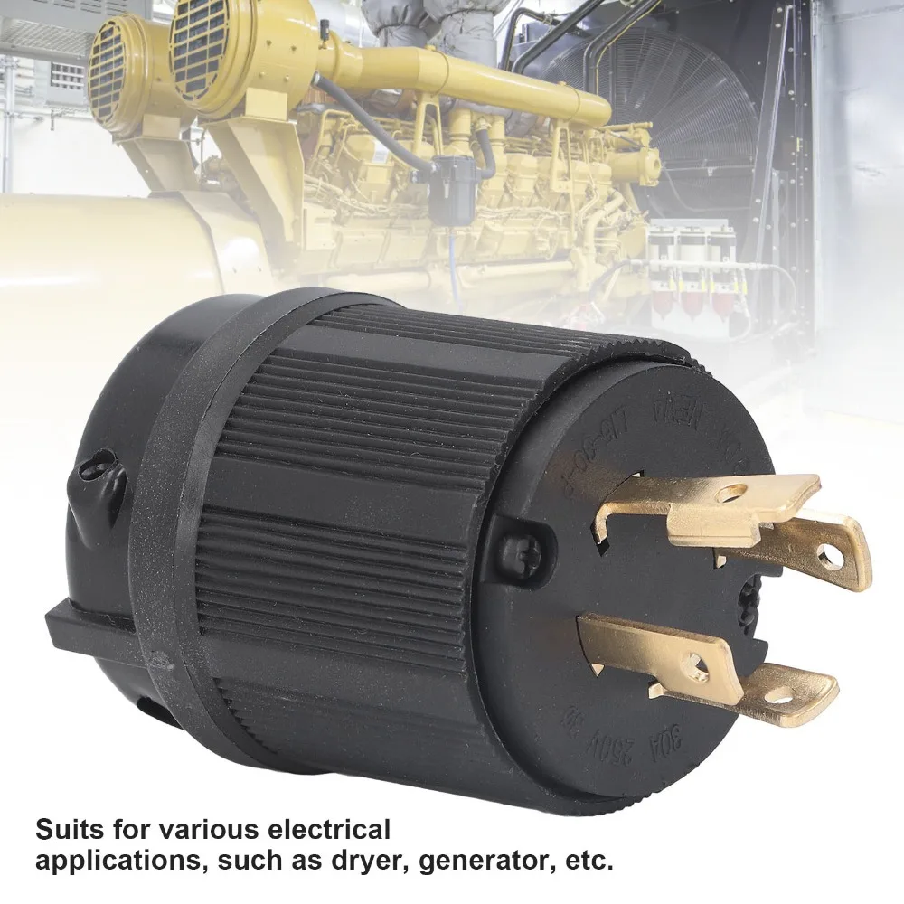 30A 250V NEMA L15-30P プラグ ツイストロック式 米国規格 ロックプラグ 3極 - 4線 工業用グレード 発電機コネクタ 発電機