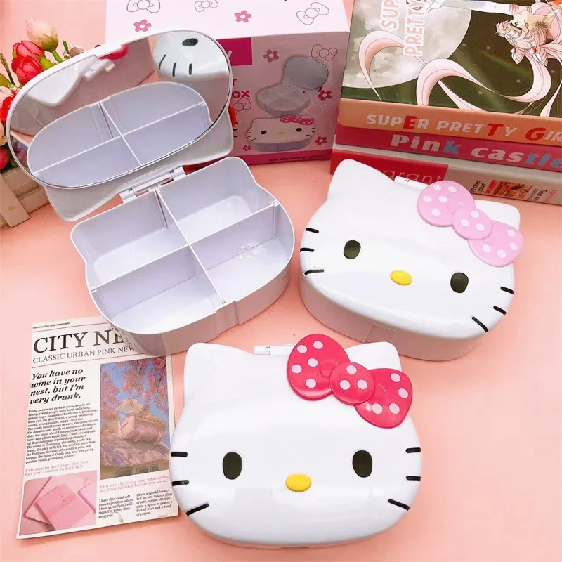 

Sanrio Hello Kitty Cartoon Style Storage Box Bedroom Desktop Mirror Cute Girly Heart Jewelry Box Cosmetic Organizing Box Gift