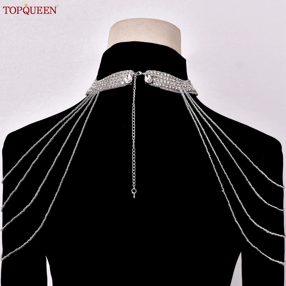 TOPQUEEN Multi-Strand Tassel Shoulder Chain, Women's Shoulder Decoration Chest Chain for Festivals and Dresses SG69