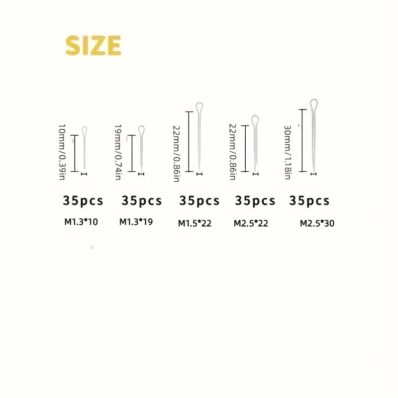 175Pcs Sliver Split Pins Cotter Fixings Assorted Sizes Zinc Plated Steel Hard Case Link Split Cotter Pin High Quality