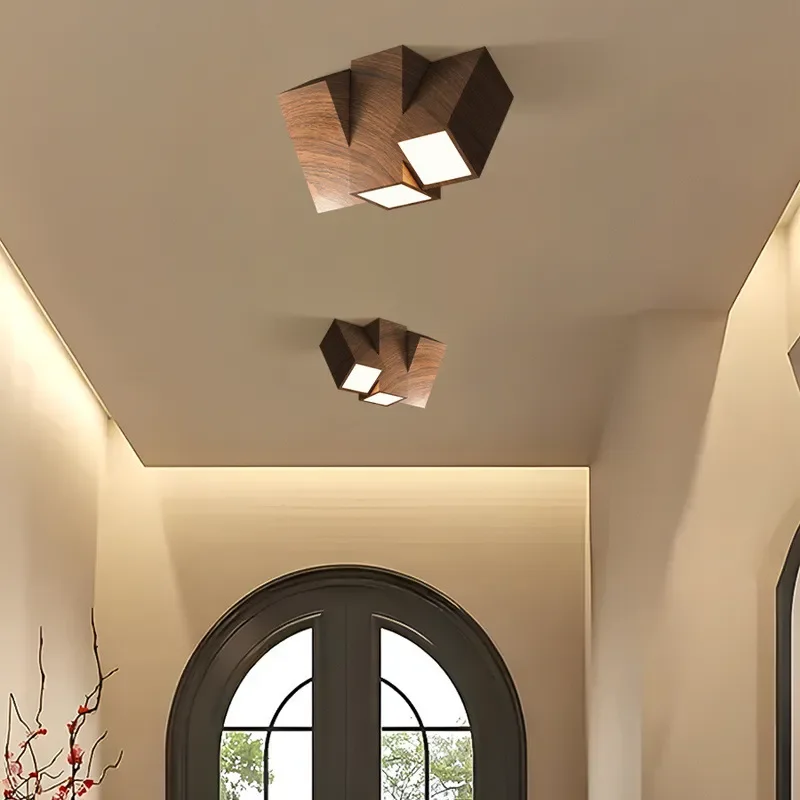 Nordic Simple Retro Walnut Pattern Home Ceiling Lamps Bedroom Aisle Entrance Entrance Light Fixture Room Decoration Downlight