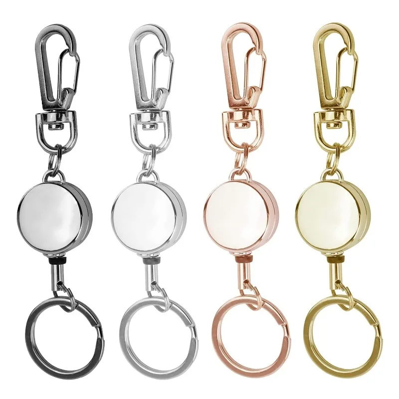 1pc 21mm Metal Rose Gold Silver Gold Telescopic Key Chain Easy To Pull Buckle Badge Reel Porta Credencial Id Badge Holder