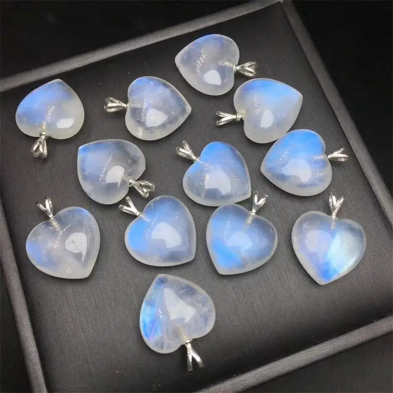 Natural Blue Moon Stone Heart Pendant Reiki Healing Fengshui Stone Jewelry For Women Exquisite Gift 7.5x15mm