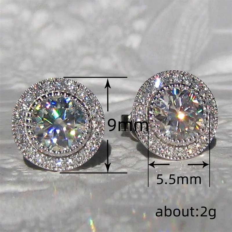 Simple Female Earring 925 Silver Needle Inlaid Super Sparkling Round Zircon Earrings for Women Rhinestone Ear Jewelry Party Gift