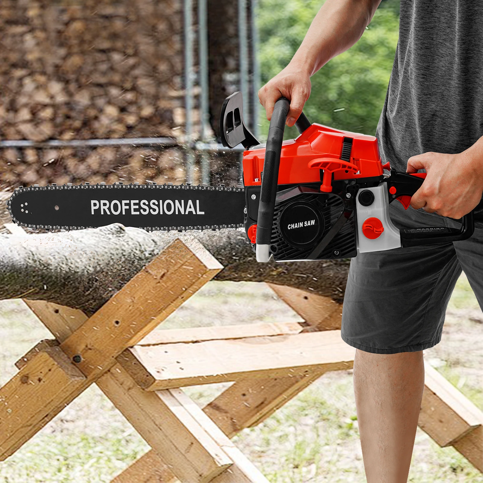 

58cc 20-Inch Gas Chainsaw 2-Stroke Petrol Chainsaw 3.6HP 10500RPM for Wood Cutting Tree Felling Farm & Garden