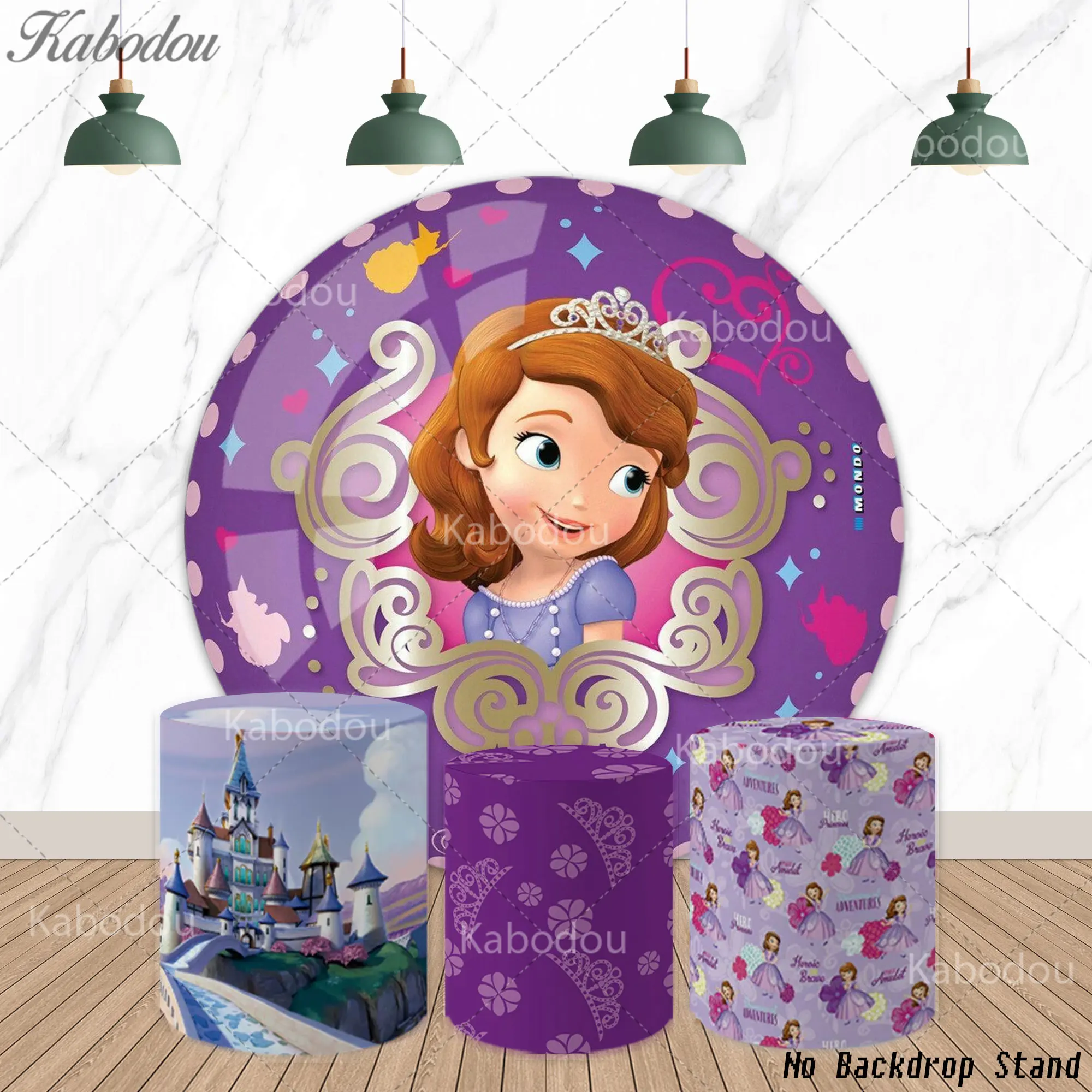 Sofia the First Round Backdrop Baby Birthday Party Girls Shower Children Photography Background Cute Photo Decor Cylinder Covers